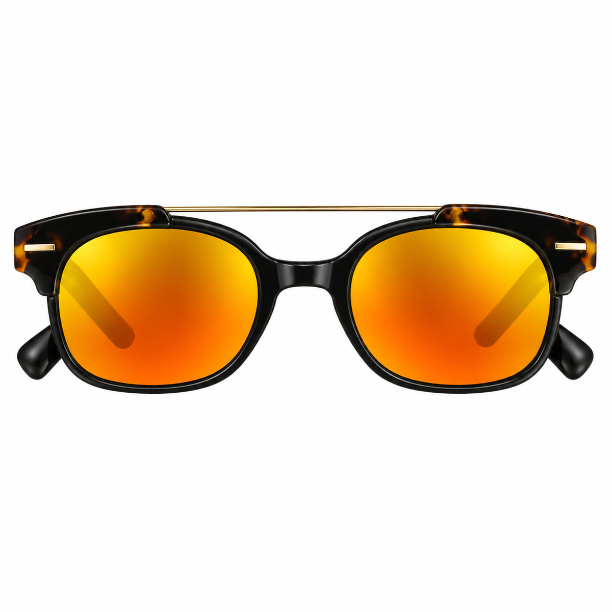 Tortoiseshell & Black Sunglasses with Orange Mirrored Lenses