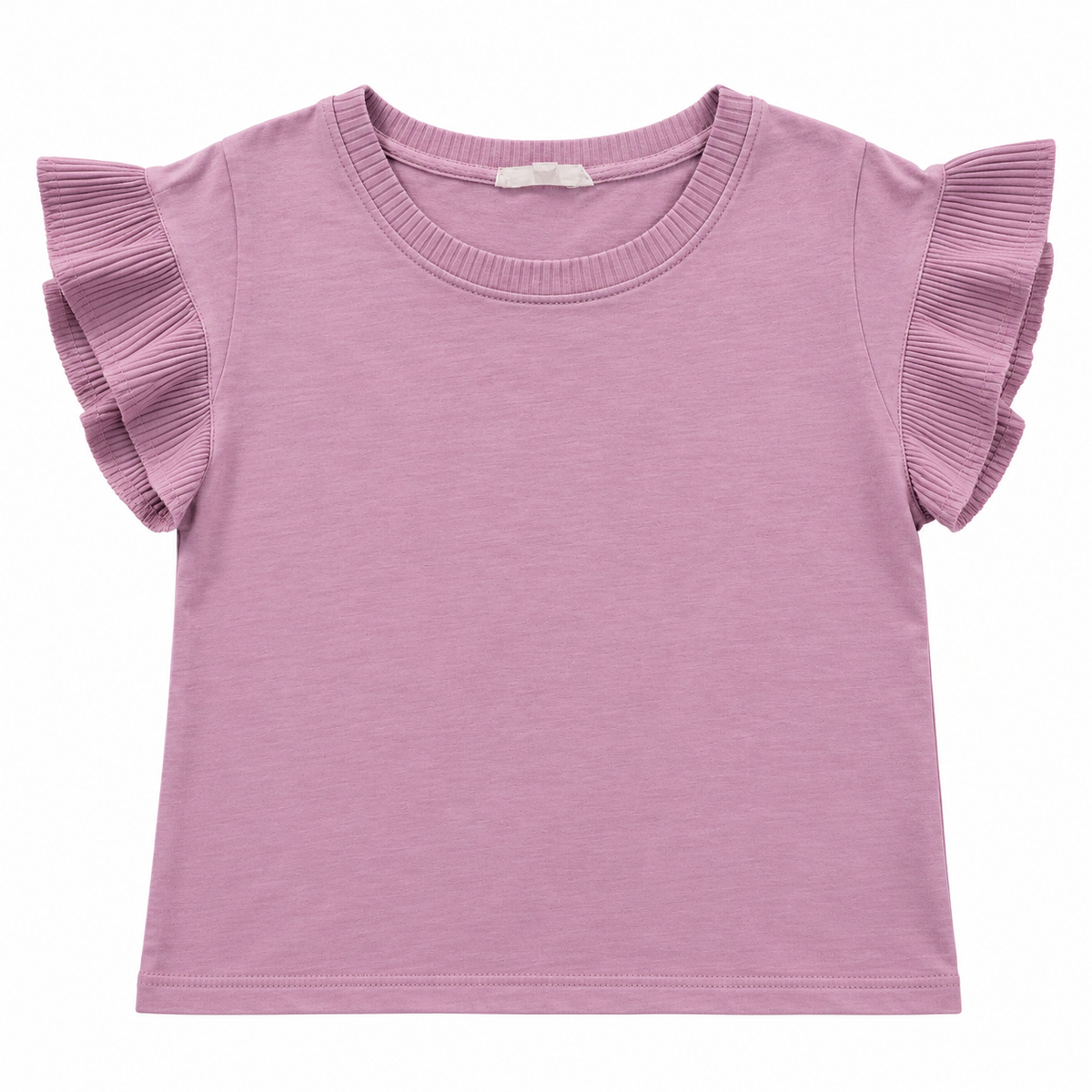 Dusty Mauve Pleated Ruffle Sleeve Top