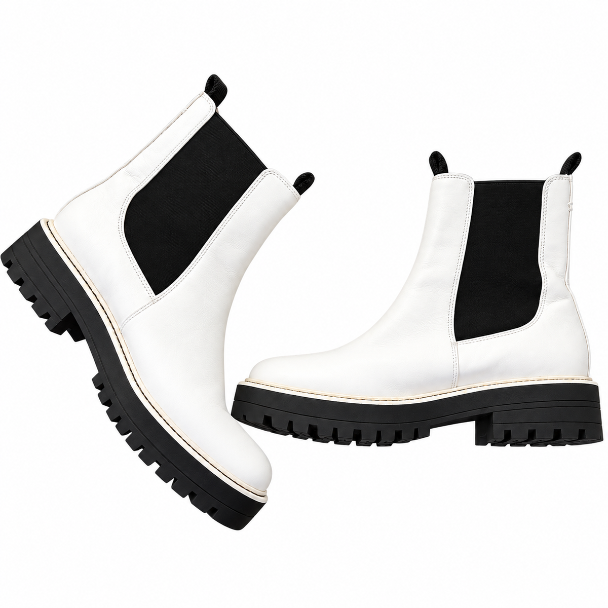 White Chelsea Lug Sole Ankle Boots