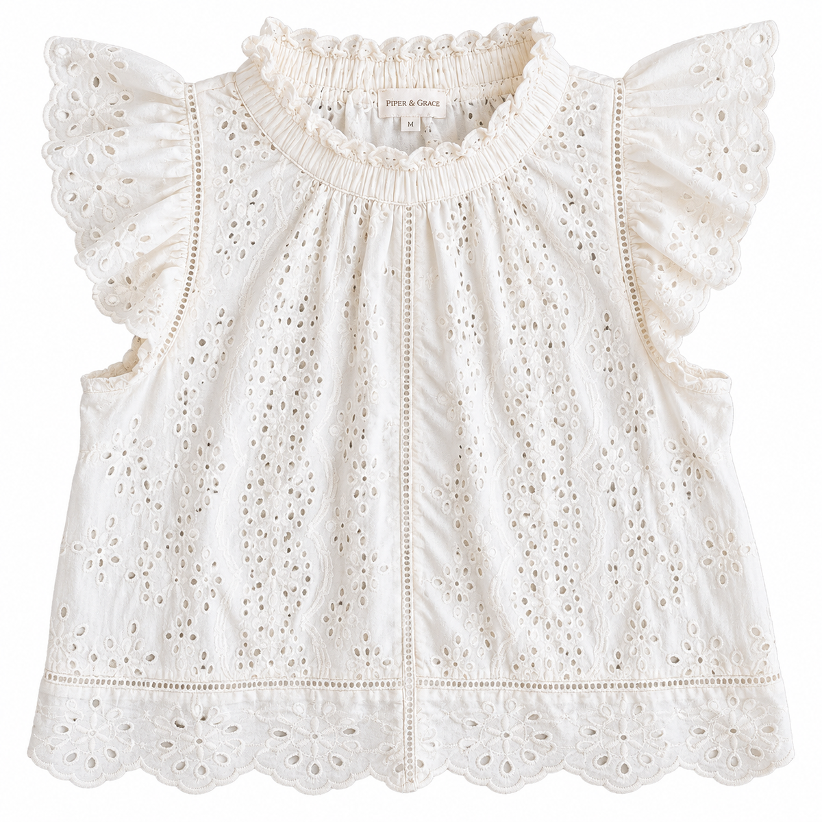 Sweet Magnolia White Eyelet Ruffle Sleeve Top