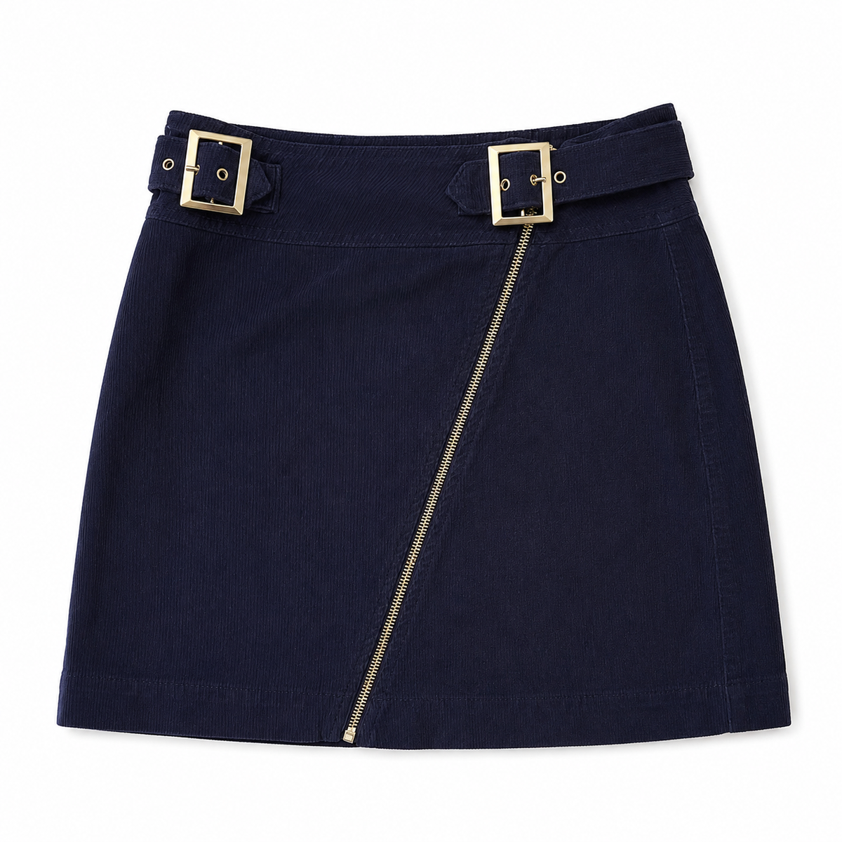 Navy Blue Corduroy Zip Up Skirt - Size Medium