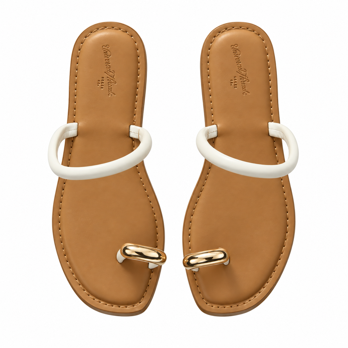 White & Gold Toe Ring Slide Sandals