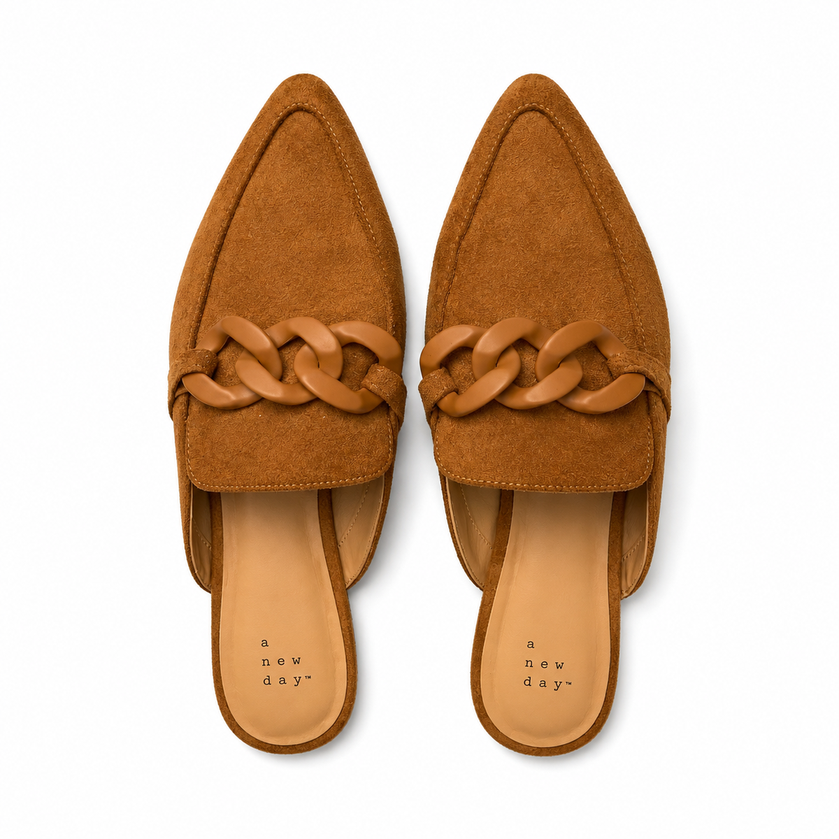 Brown Suede Chain Detail Mules-Size 8