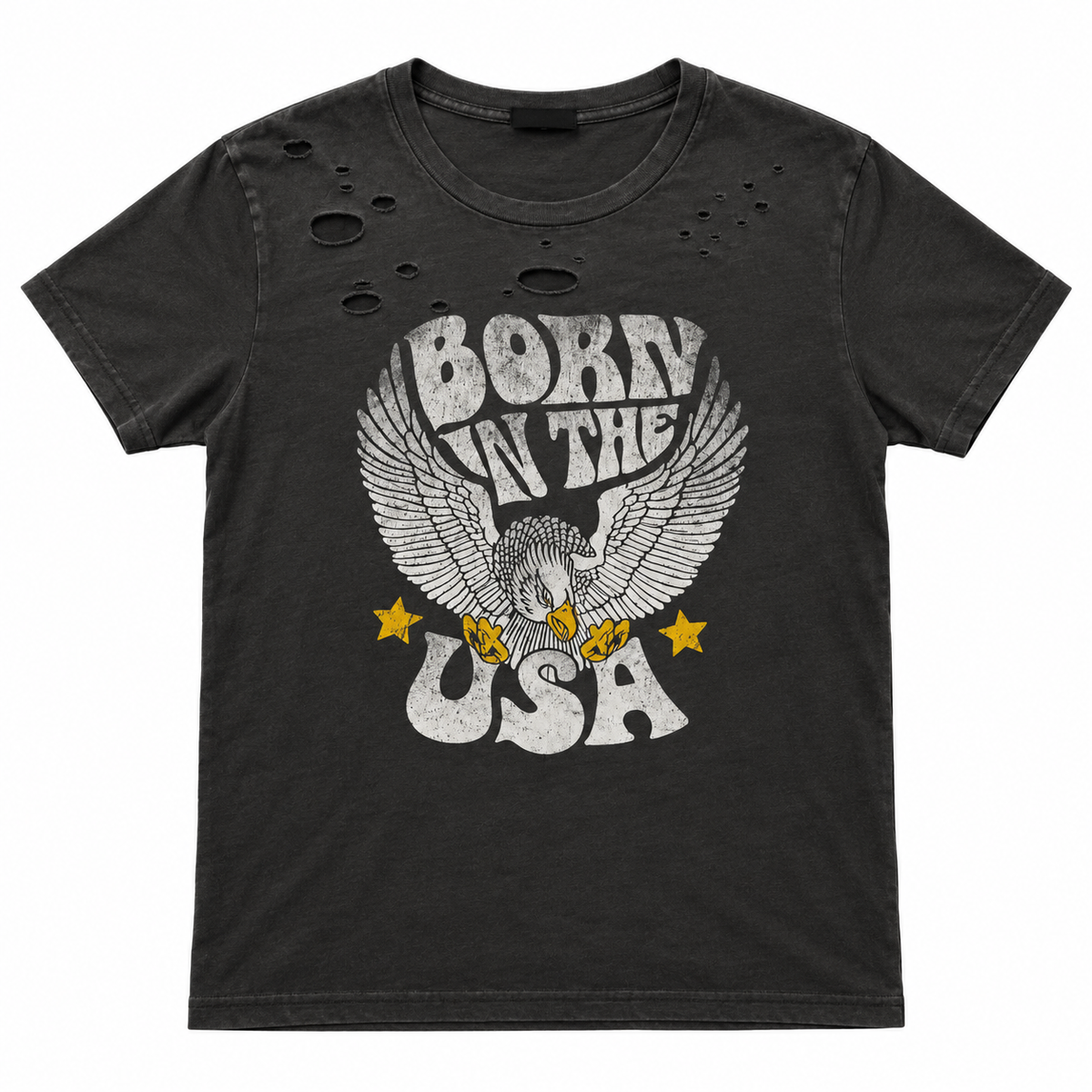 Born in the USA Distressed Charcoal Eagle Graphic Tee