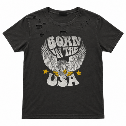 Born in the USA Distressed Charcoal Eagle Graphic Tee
