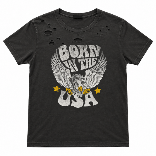 Born in the USA Distressed Charcoal Eagle Graphic Tee