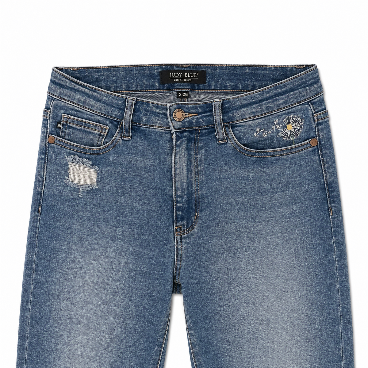 Judy Blue High-Rise Distressed Skinny Jeans with Dandelion Embroidery