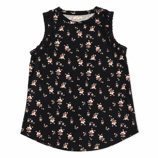 Black Floral Tank - Size Medium