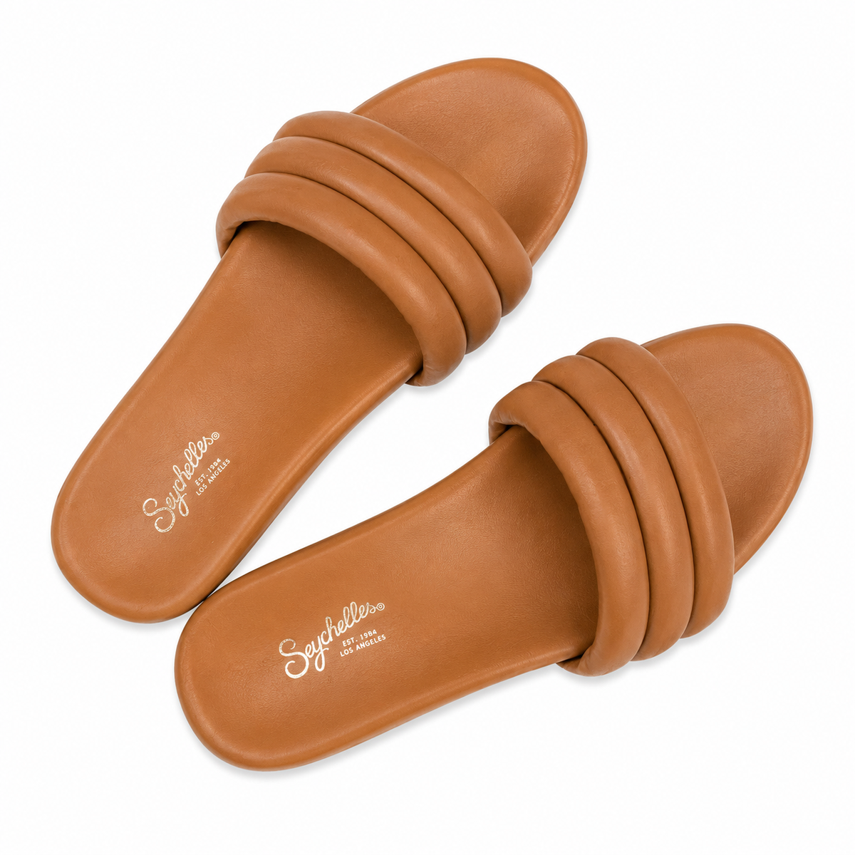 Tan Slide on Strappy Sandals