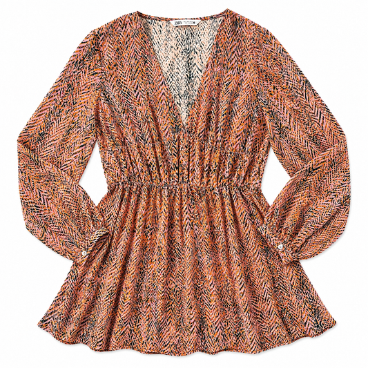 Geometric Plunge Neckline Dress - Size Medium