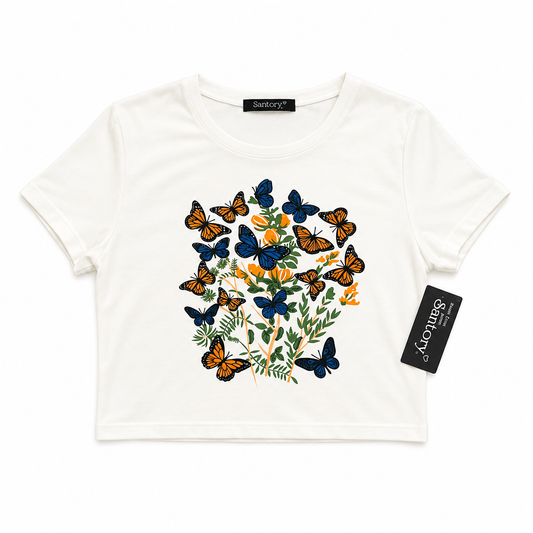 Butterfly & Wildflower Cropped Graphic Tee