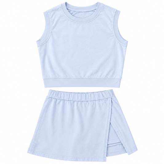 Cloud Nine Powder Blue Crop Top & Wrap Skort Set