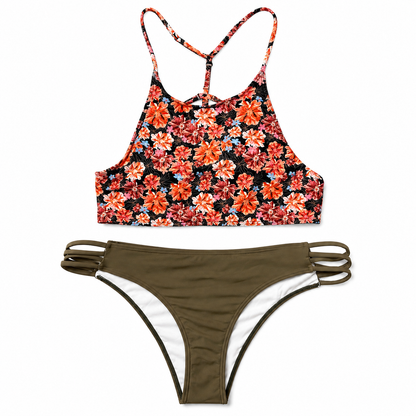 Two Piece Floral Cross Back Suit