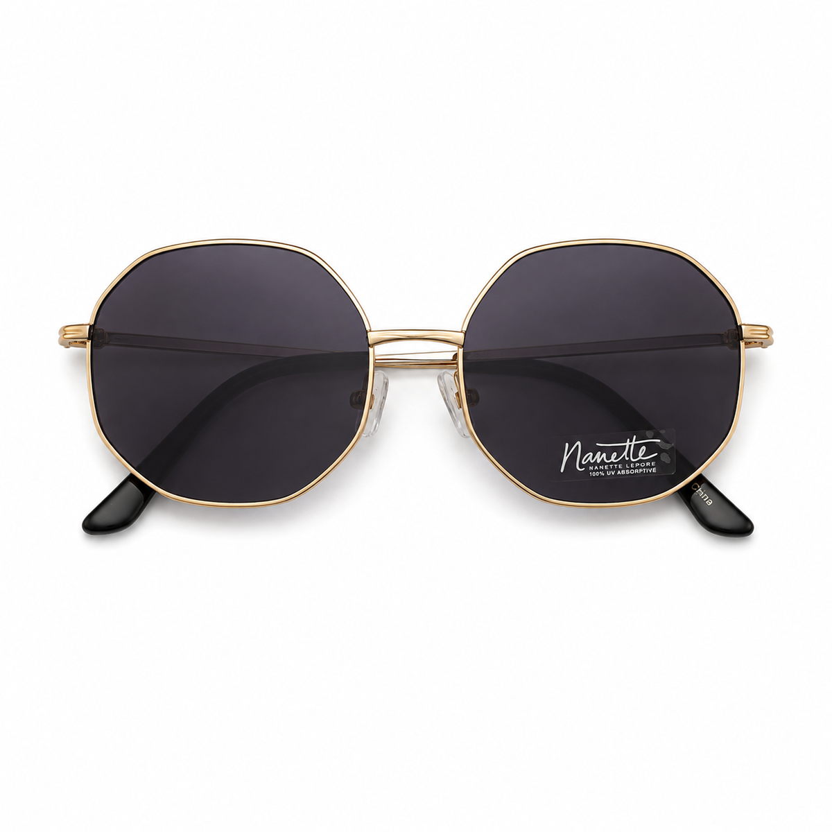 Nanette Lepore Gold Oversized Geometric Sunglasses with Smoke Lenses