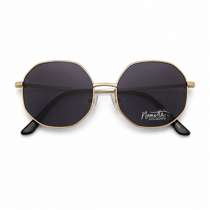 Nanette Lepore Gold Oversized Geometric Sunglasses with Smoke Lenses
