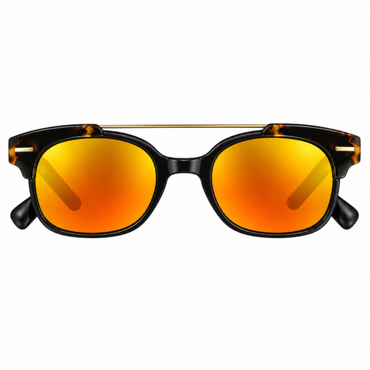 Tortoiseshell & Black Sunglasses with Orange Mirrored Lenses