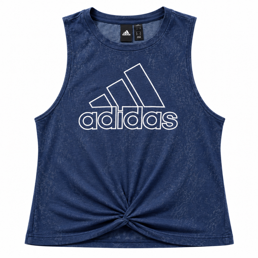 Adidas Navy Acid Wash Twist Front Logo Tank Top
