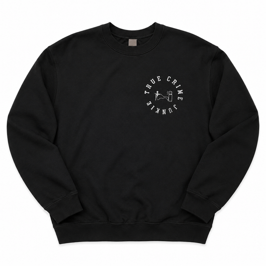 Cozy Black True Crime Junkie Graphic Sweatshirt - Size Medium