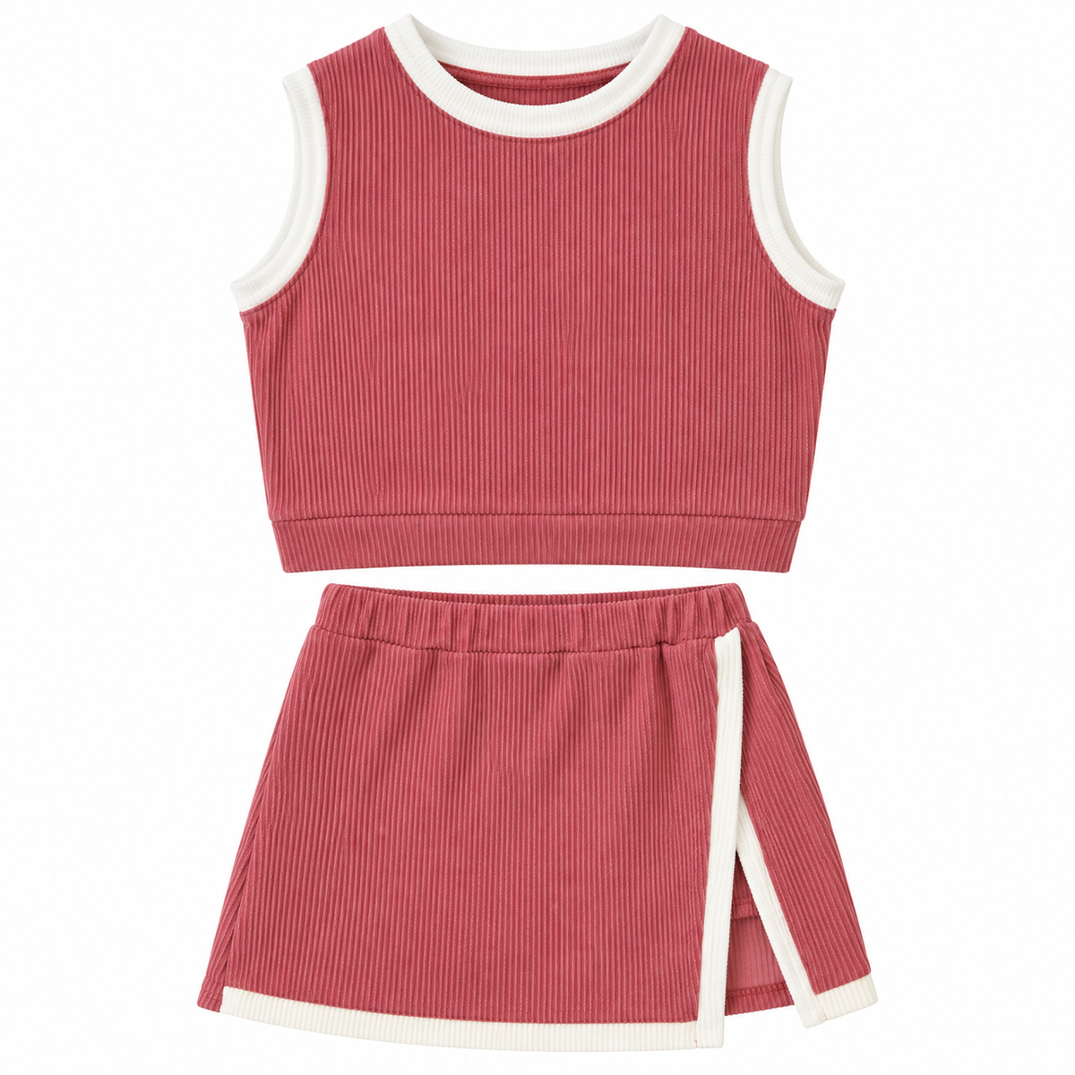 Game Day Darling Rose Ribbed Crop Top & Wrap Skort Set