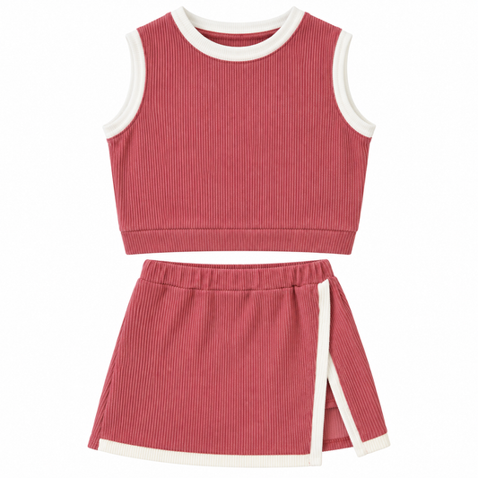 Game Day Darling Rose Ribbed Crop Top & Wrap Skort Set