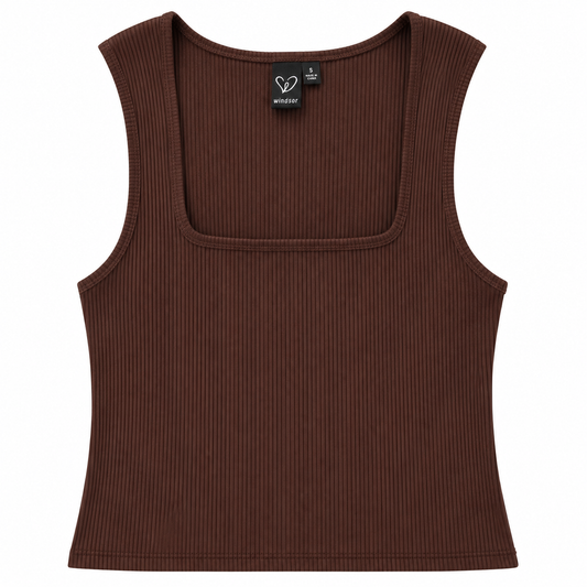 Chocolate Brown Cropped Square Neck Tank Top