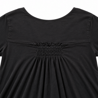 Free People Black Button-Front Smocked Relaxed Tunic Top