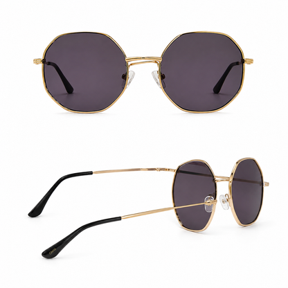 Nanette Lepore Gold Oversized Geometric Sunglasses with Smoke Lenses