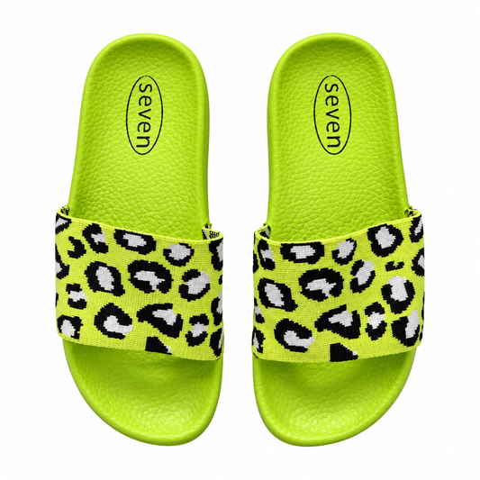 Neon Lime Leopard Print Slide Sandals