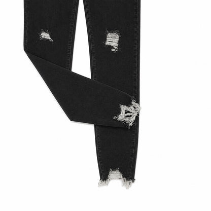 Judy Blue Black Distressed Button-Fly Skinny Jeans with Frayed Hem