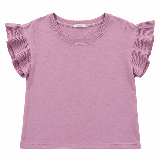 Dusty Mauve Pleated Ruffle Sleeve Top