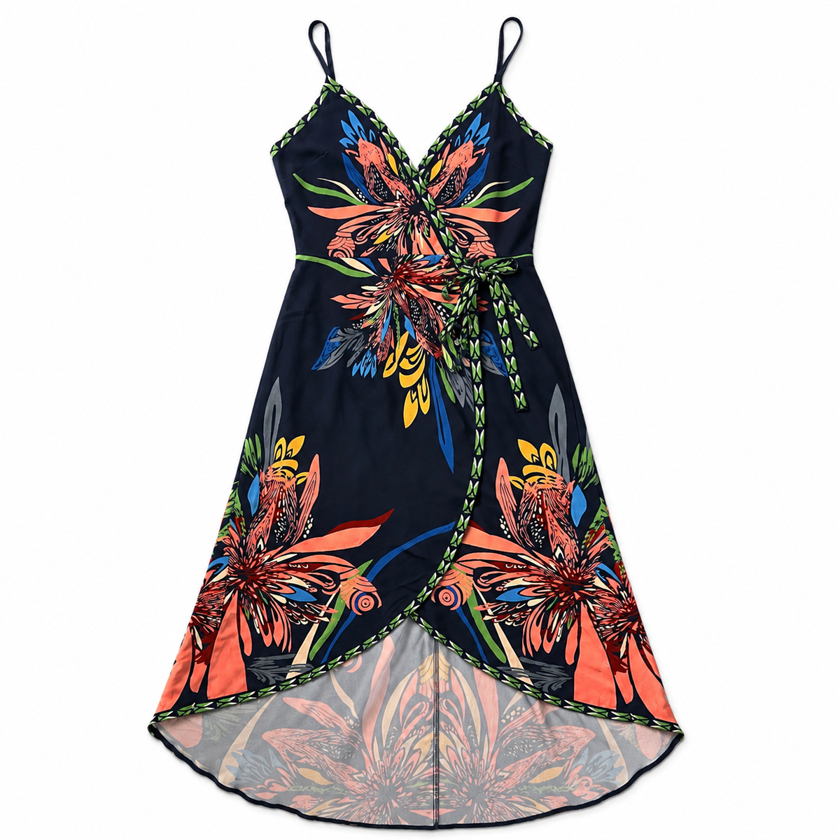Floral Wrap High-Low Dress - Size Small