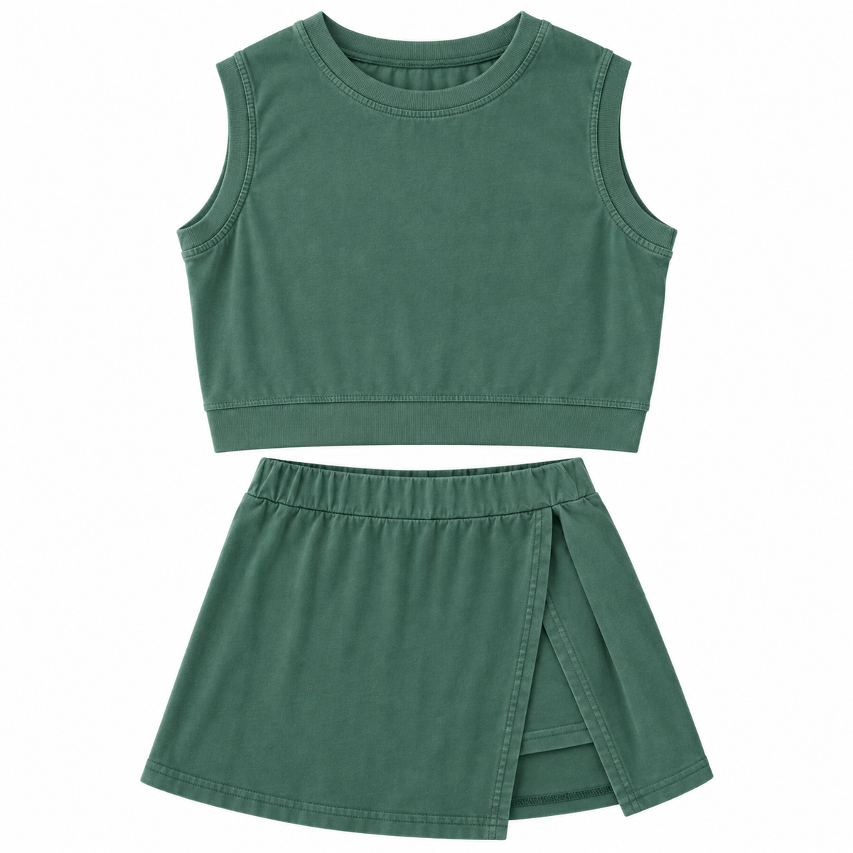 Evergreen Ease Two-Piece Crop Top & Wrap Skort Set