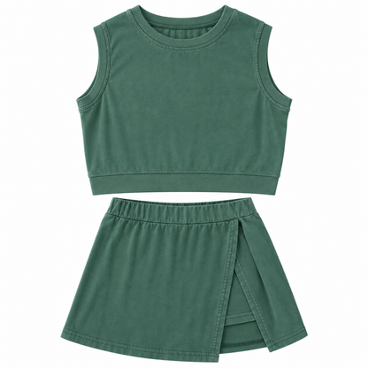 Evergreen Ease Two-Piece Crop Top & Wrap Skort Set