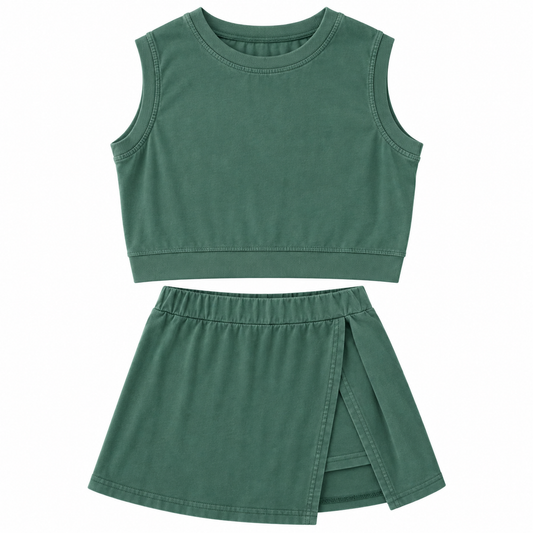 Evergreen Ease Two-Piece Crop Top & Wrap Skort Set
