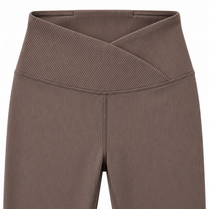 Mocha Ribbed Crossover High-Waisted Leggings