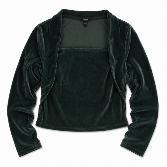 Square Neck Velvet Long Sleeve Top - Size Large