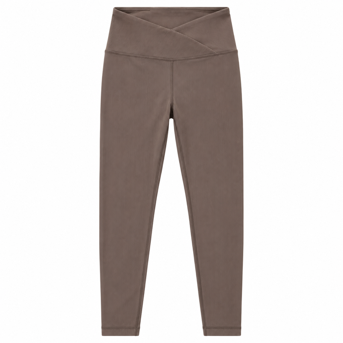 Mocha Ribbed Crossover High-Waisted Leggings