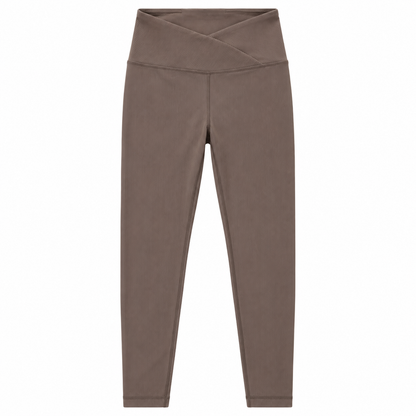 Mocha Ribbed Crossover High-Waisted Leggings