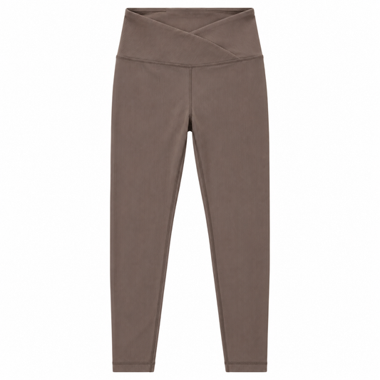 Mocha Ribbed Crossover High-Waisted Leggings