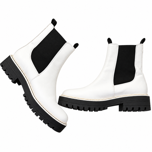 White Chelsea Lug Sole Ankle Boots