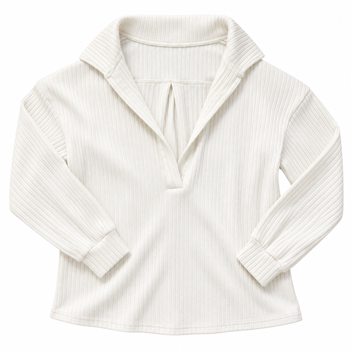 Ribbed Collared V-Neck Oversized Long Sleeve Top