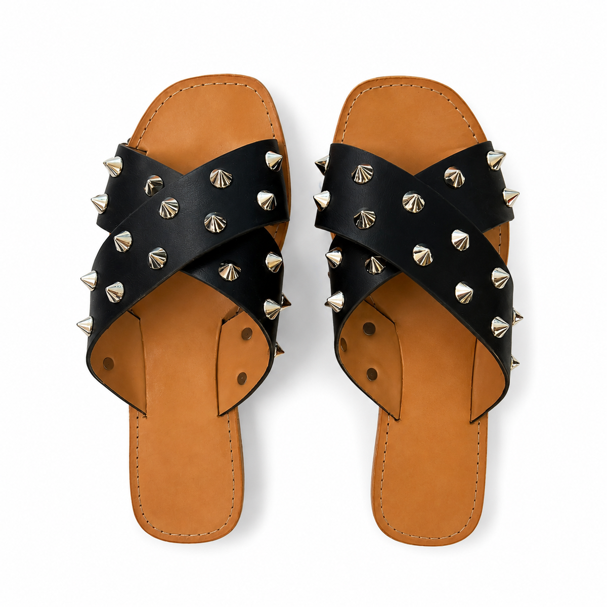 Black Studded Crisscross Slide Sandals
