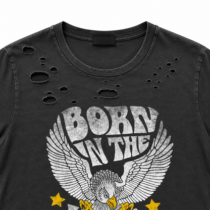 Born in the USA Distressed Charcoal Eagle Graphic Tee
