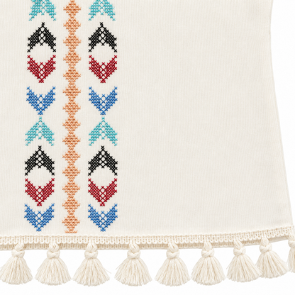 Ivory Boho Embroidered V-Neck Tassel Trim Sleeveless Top