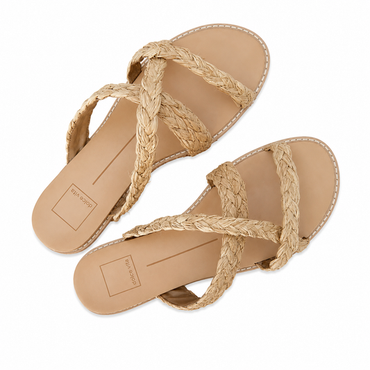 Natural Braided Strappy Flat Sandals