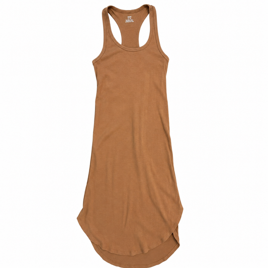Ribbed Camel Racerback Midi Dress – Size Extra Small