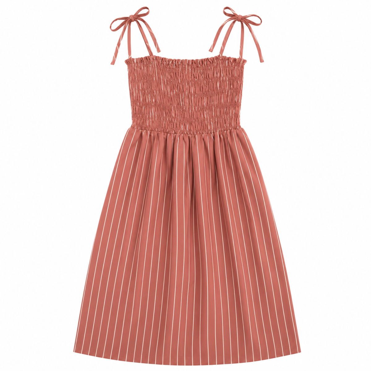 Pink & White Pinstriped Smocked Dress