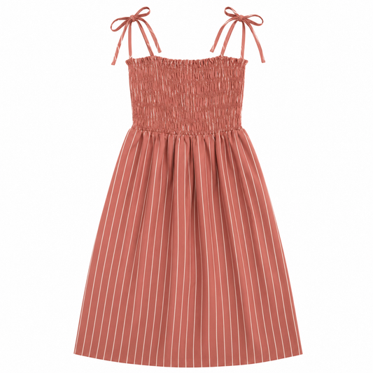 Pink & White Pinstriped Smocked Dress