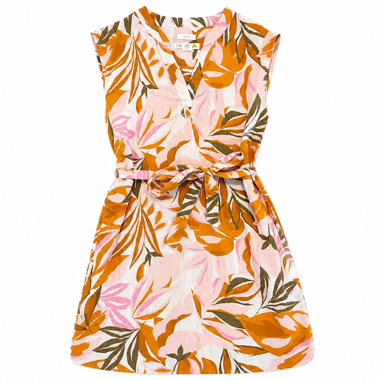 Tropical Wrap Linen Dress