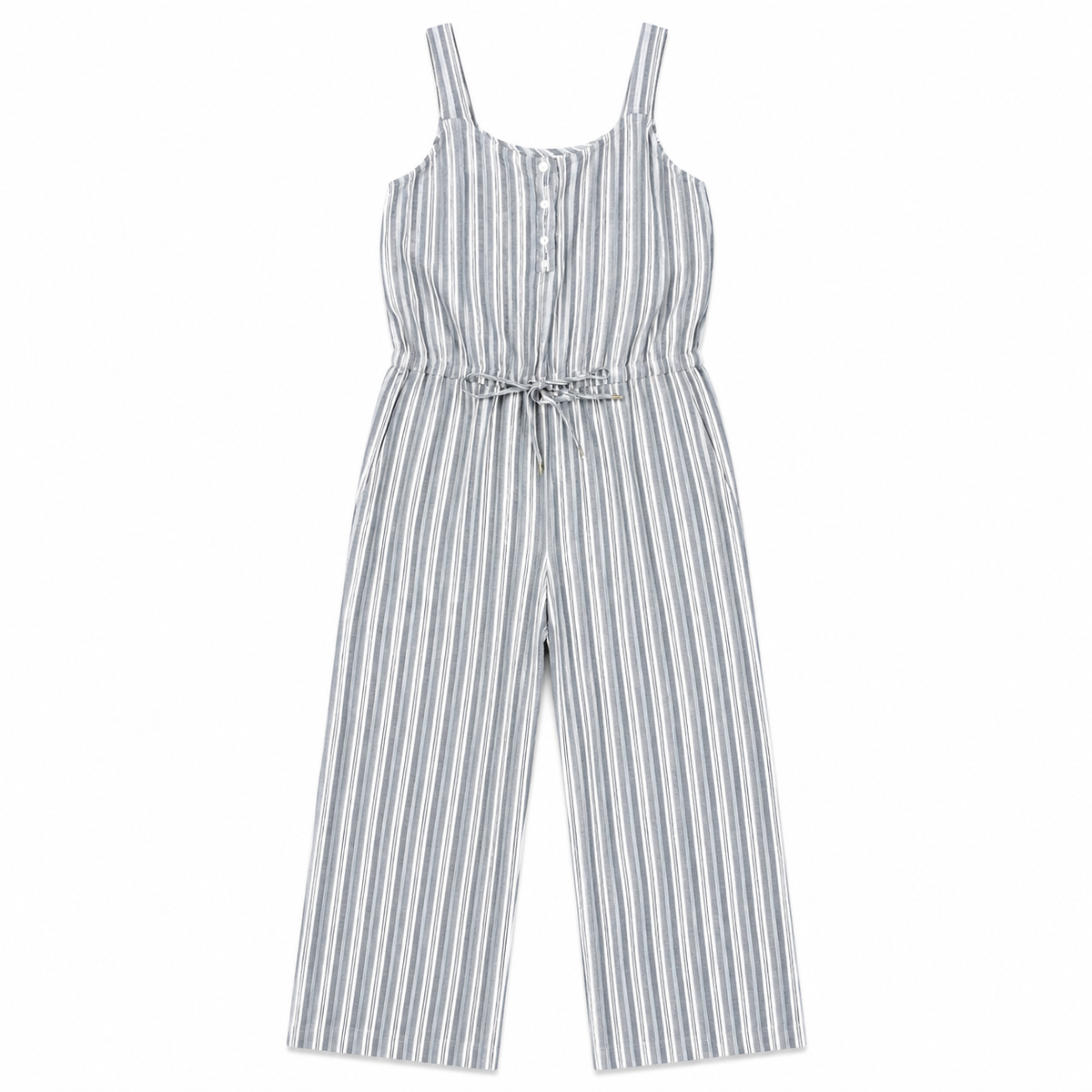 Blue and White Vertical Striped Jumpsuit